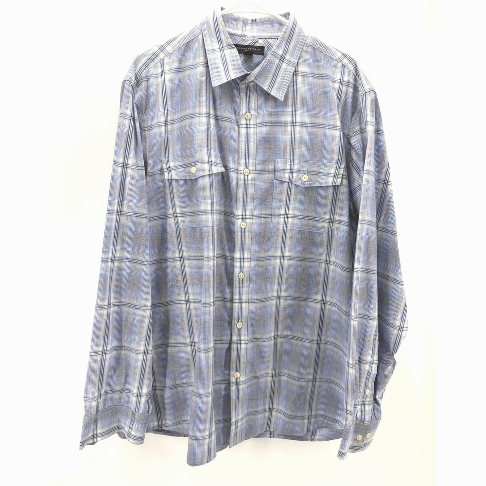 Banana Republic Slim Fit Blue Plaid Shirt Men XL Cotton Button Preppy Casual EUC
